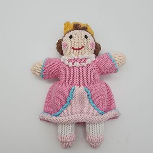 Zubels Milly The Princess Hand Knit Rattle Doll 7" Pink Dress Crown Toy 2022